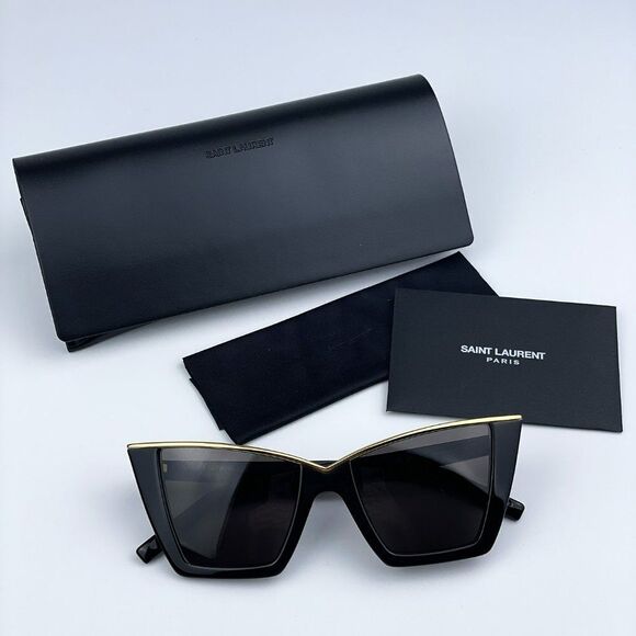 NEW Saint Laurent SL570 001 Black Gold Cat Eye Women Sunglasses - Picture 15 of 16